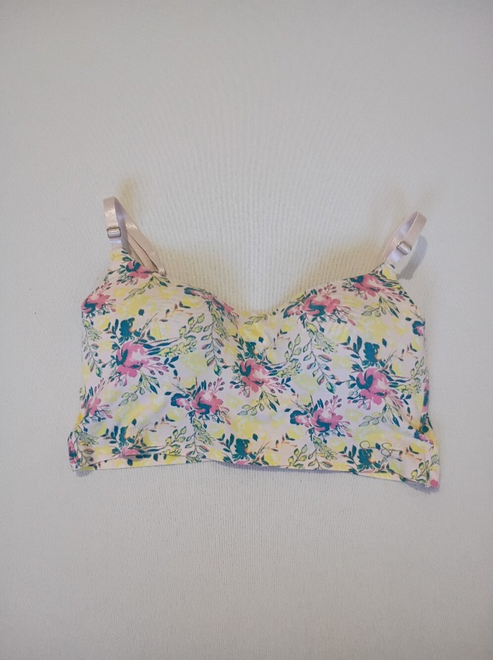 Jessica Simpson Floral Wireless Bralette Yellow Pink Green Size 34C Pastel